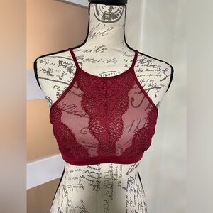❤️ Victorias Secret Body Lace Crochet Halter High Neck Bralette Red Medium EUC